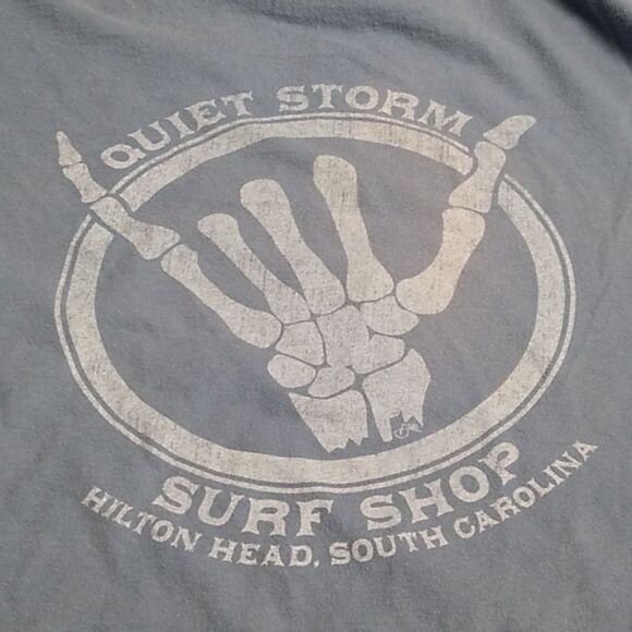 Quiet Storm Surf Shop Graphics Faded Blue Gray Short Sleeve T shirt - Picture 1 of 9